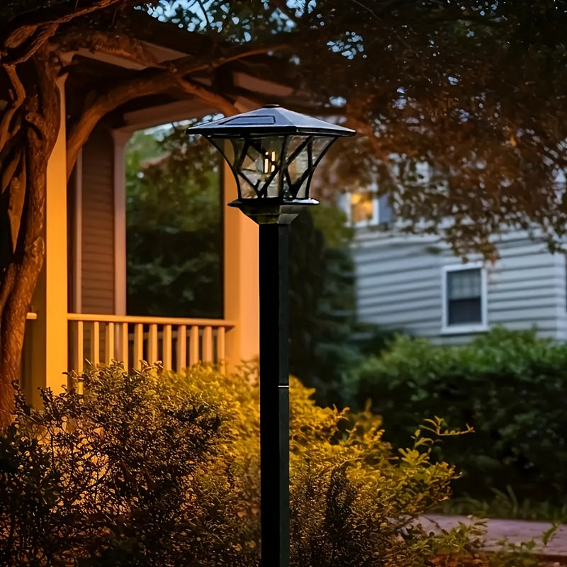 New Flagship Solar LED Street Light Decorative Light, 4-Grid Pattern Hanging Basket Light - Vintage Painted Copper Finish, Warm White Two Color Optional Light - Perfect for Gardens, Courtyards, Pathways and More