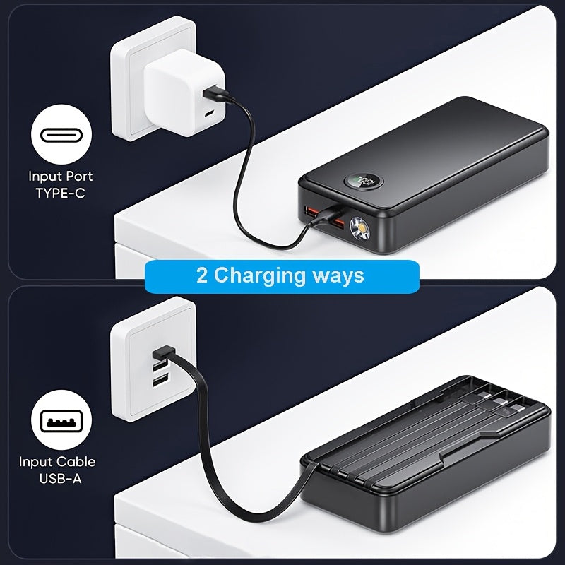 20000mAh Power Bank with 4 Built-in Cables, Travel Essential Portable Charger, 22.5W Fast Charging Battery Charger, USB-C Input/Output, 6 Output 2 Input Cell Phone Battery Pack, Smart Display Strong Light Travel Battery Pack for iPhone 16/15/14/13