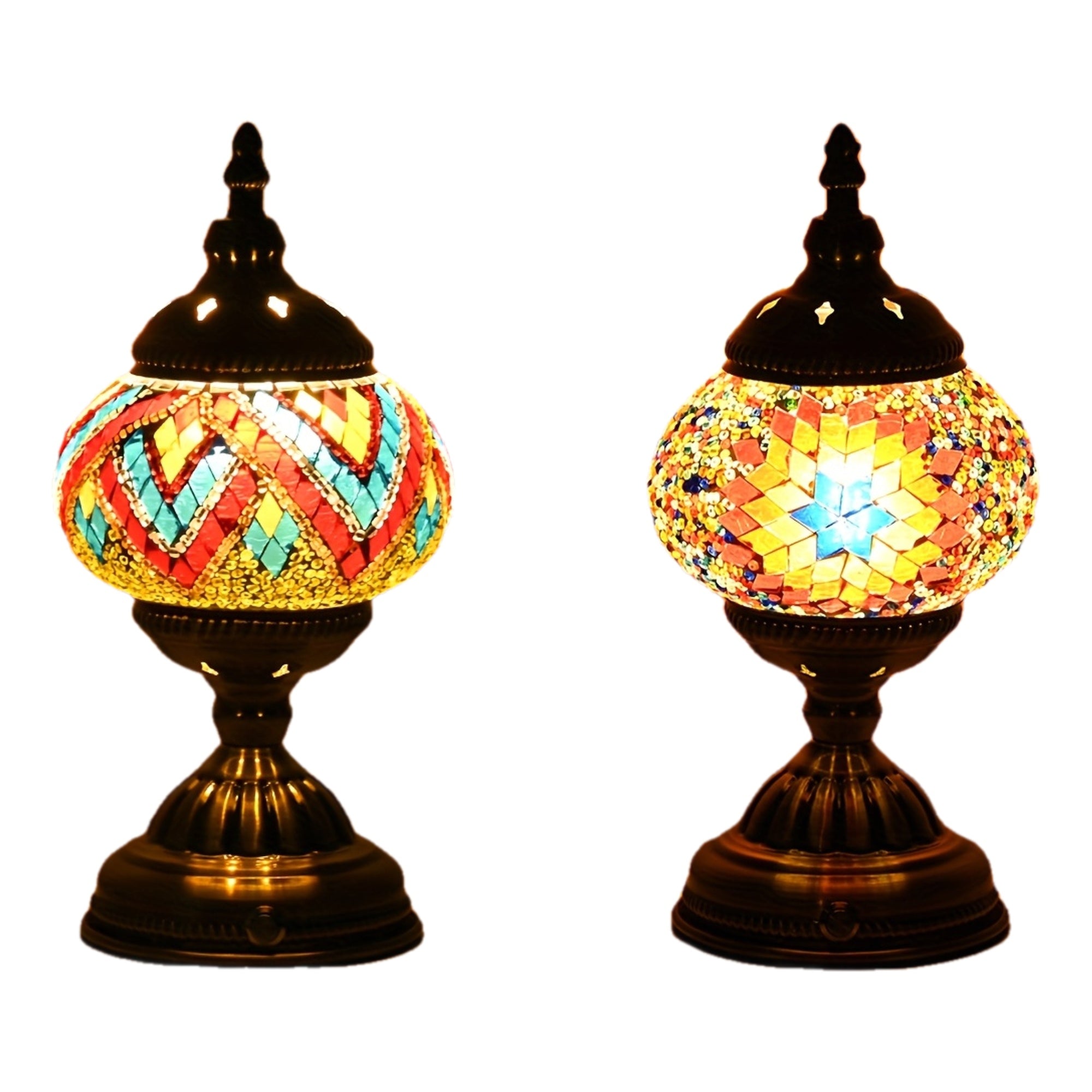 Turkish Moroccan style lamp, bronze base, colorful handmade mosaic glass, bohemian night light, bedroom decoration, holiday gift (LED bulb included)