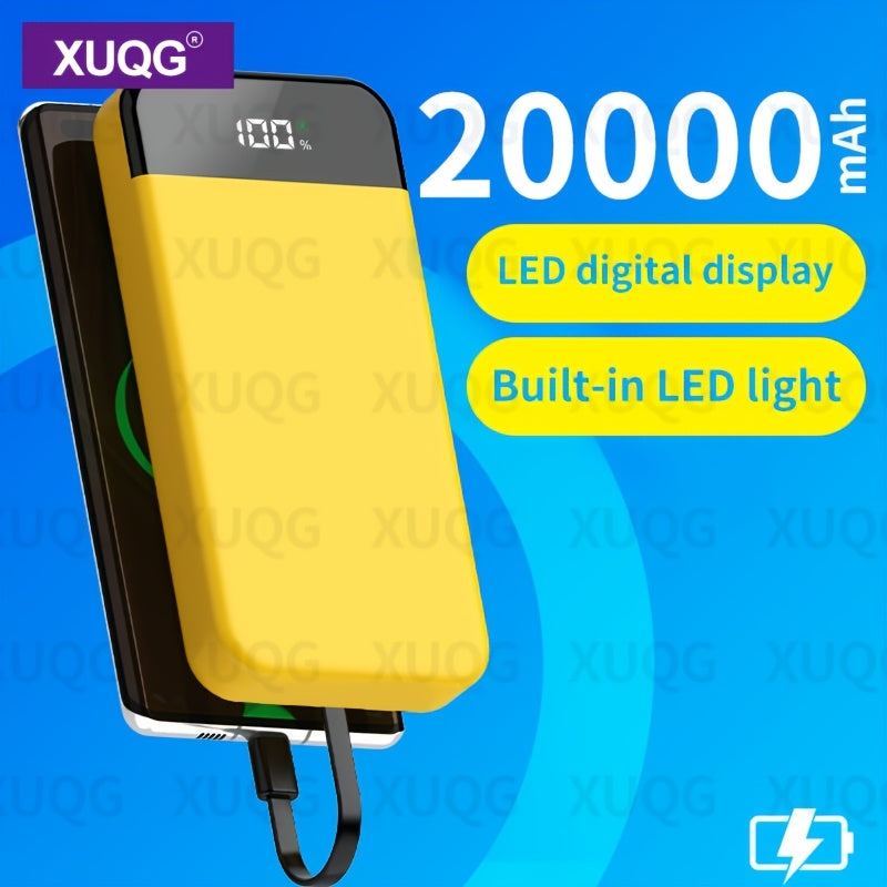 20000mAh Power Bank with LED Power Display, Built-in LED Light, Dual Input/Output, Compact Portable Charger for Mobile Phones