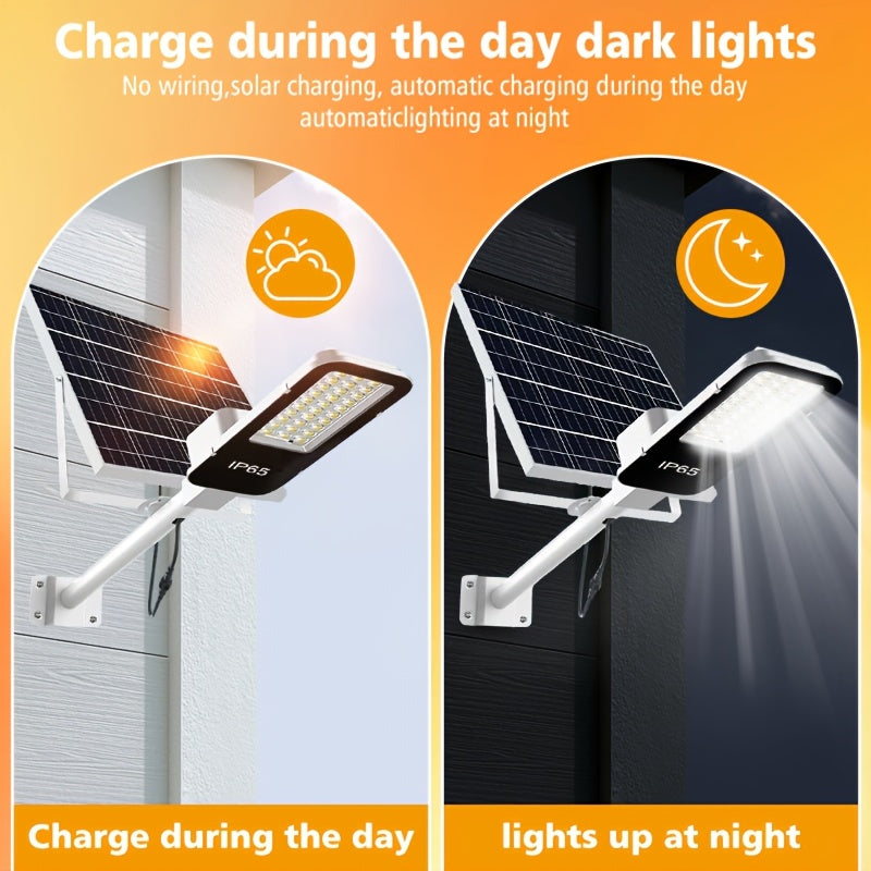 Outdoor IP65 Solar High Bright Street Light, Large Battery 10000mAh, Light Sensor, Remote Control, Equipped with Remote, Perfect for Outdoor, Courtyard, Garden and Villa LED Lighting