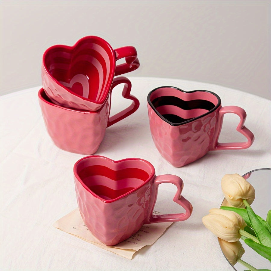 1 Red Heart-Shaped Ceramic Mug, Creative & Cute Coffee Cup, Suitable for Home & Office Use
