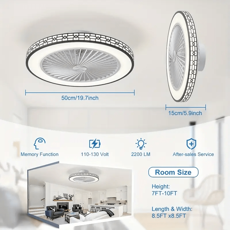 Modern Ceiling Fan with Light, 20" Low Profile Flush Mount, Dimmable LED Timed Enclosed Fan Light, 6 Speeds with Remote, for Bedroom, Living Room, Kitchen, Office