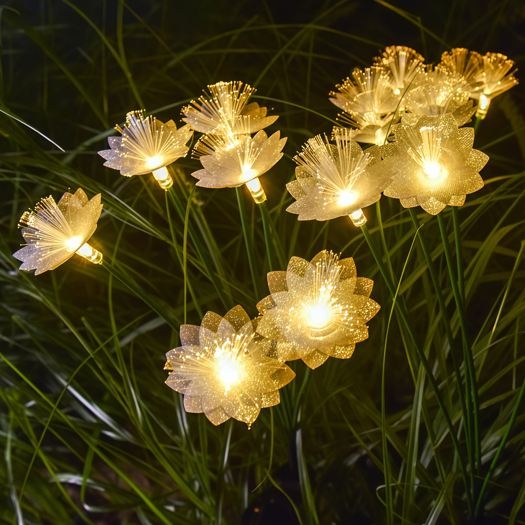 6-Head Fiber Optic Flower Solar Ground Insert Light Warm Light, Courtyard Lawn Landscape Decorative Light, Perfect for Outdoor Gardening Lighting, B&B Garden Festival Atmosphere Decoration