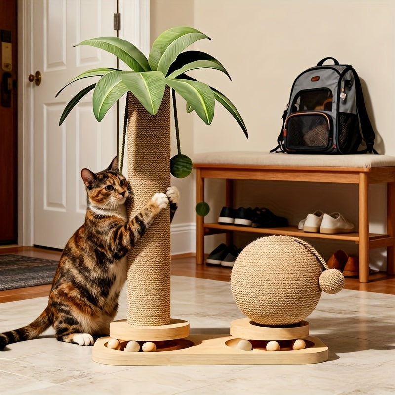 椰树实木猫转盘猫抓柱逗猫棒猫咪猫抓板耐用猫玩具剑麻猫爬架