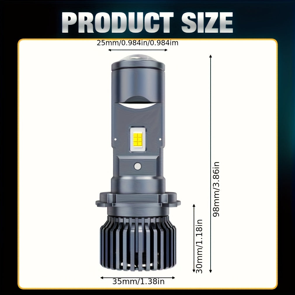 2Pcs H4 Clear Lens Car LED Headlights, Suitable for Cars and Motorcycles, Integrated Low/High Beam 12V/24V