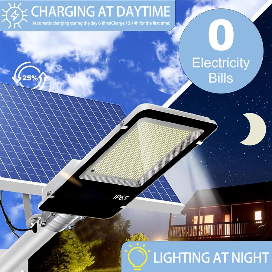 Solar Street Light Outdoor Light, 6500K Solar Floodlight, IP65 Waterproof, with Drop-Proof Remote Control Mounting Bracket and Motion Sensor, Perfect for Courtyard, Garden, 1 Pack, Security LED Floodlight for Dusk to Dawn