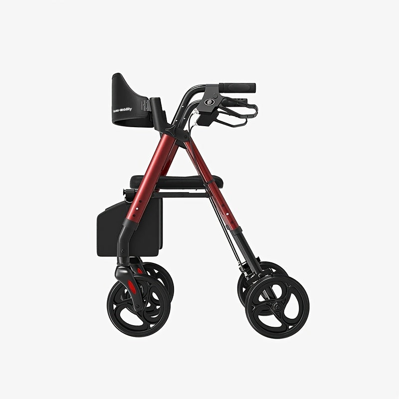 MAIDESITE经典款Z21助行车（含骑行包）——采用耐用铝合金材质，配备8英寸全地形轮胎，人体工学座椅与靠背设计，双档可调高度，最大承重300磅