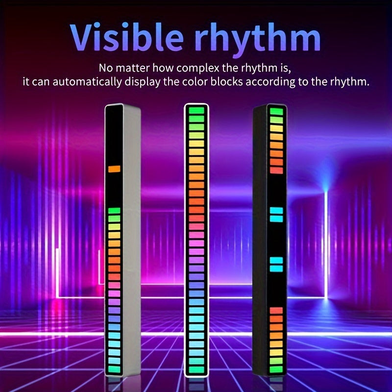 两个音乐脉冲灯条 - 语音控制彩色氛围灯，适用于圣诞节、房间、游戏室装饰| 可调节颜色、亮度和模式| 可充电聚合物电池，游戏室照明| 彩色照明| 可调节亮度