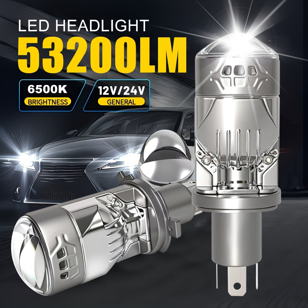 2-Pack H4/HB2/9003 High/Low Beam Integrated Headlight Bulbs, 53200 Lumens New LED Projector Lens, 6500K White Super Bright Light, Special for Left-Hand Drive, Stylish Car Accessory, Long-Lasting Durability, Plug-and-Play, 12V Voltage