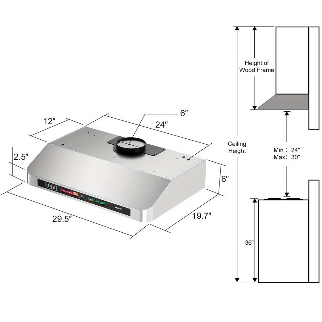 30-Inch Stainless Steel Under Cabinet Range Hood, 900 CFM, with Voice Control, Kitchen Exhaust Hood with 4-Speed Fan