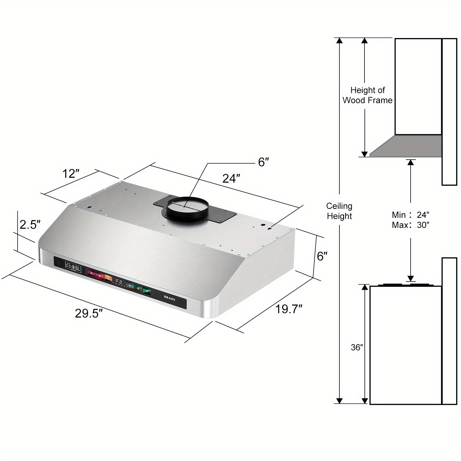 30-Inch Stainless Steel Under Cabinet Range Hood, 900 CFM, with Voice Control, Kitchen Exhaust Hood with 4-Speed Fan