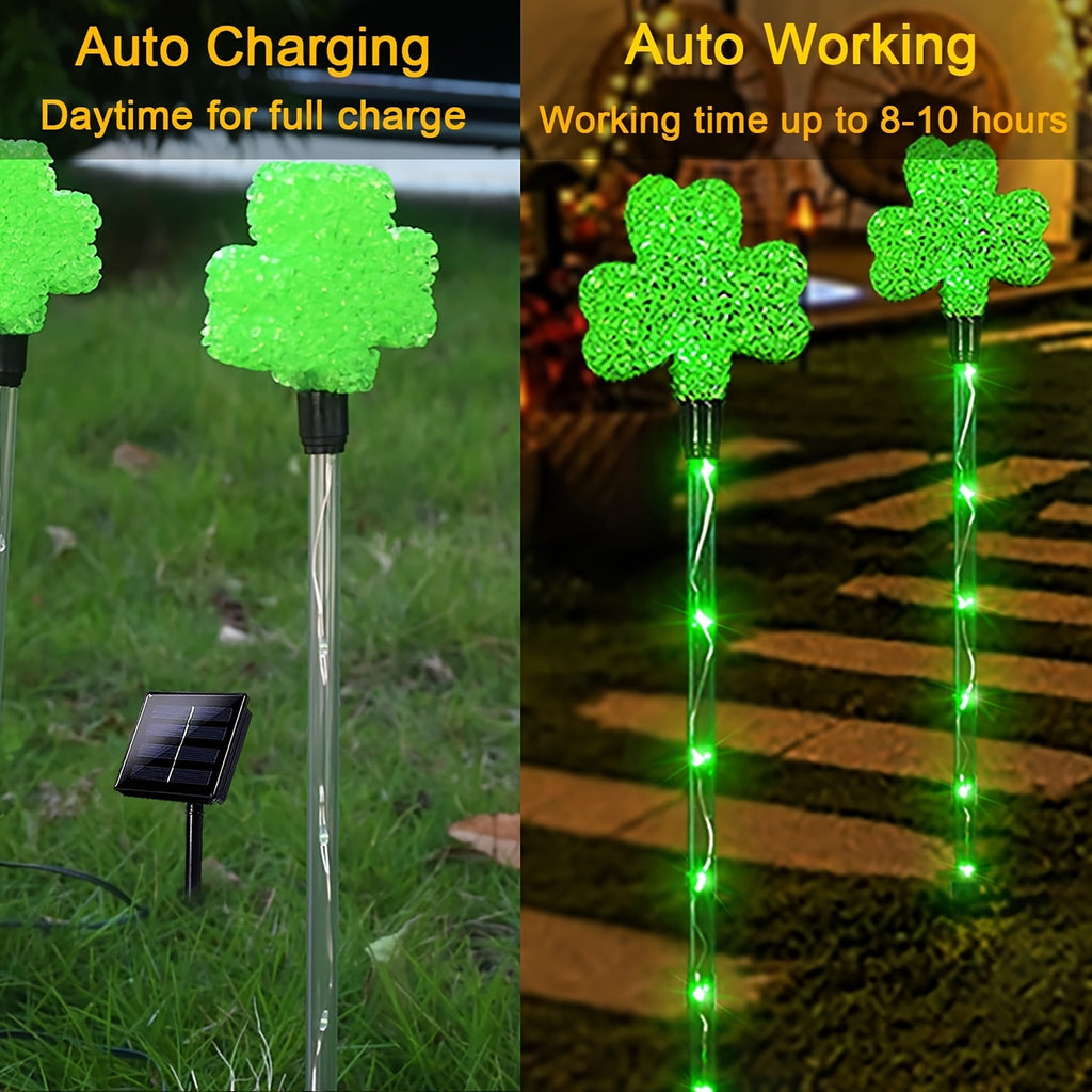 1 Set of 6 Clover Solar Lights, for St. Patrick's Day Decoration, Outdoor Green Garden Wooden Stake Lights, 8-Mode Lucky Clover Light, for St. Patrick's Day, Yard, Path Decoration