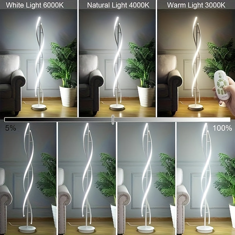 Modern LED floor lamp, 60" 3-color temperature spiral floor lamp, 360° luminous design vertical lamp, timer 48W dimmable reading floor lamp, high black and white corner floor lamp for living room, bedroom, office