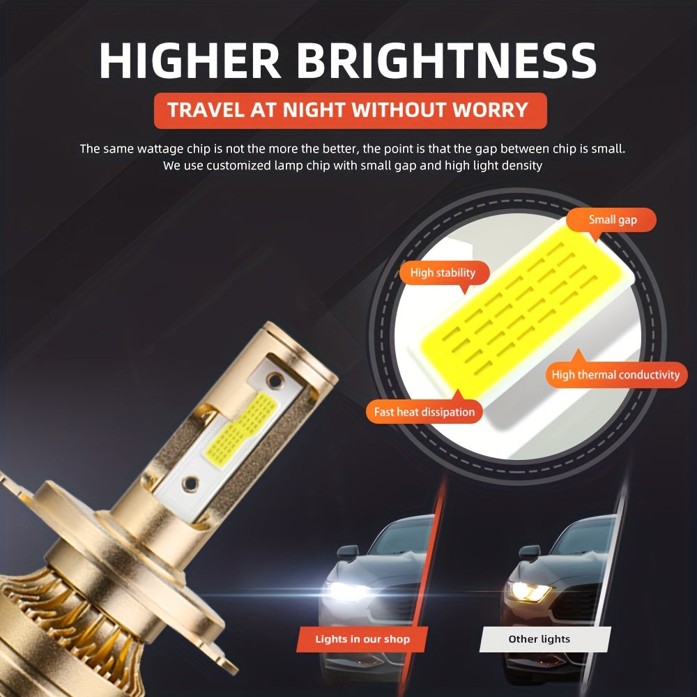 CROSSPASSION 2-Pack High Power Aluminum Alloy LED Car Headlights 9005/HB3 9006/HB4 H1 H4 H7 H11 High/Low Beam COB High Brightness Chip, 6000K White Light, Built-in Driver, Plug-and-Play