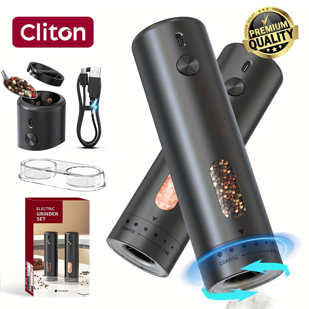 Electric Pepper Grinder Rechargeable – Automatic Salt & Pepper Grinder Set with 3.72oz Container, Exterior Adjustable Coarseness, White LED Light & One-Hand Operation – Perfect for Kitchen, Outdoor, BBQ & Gift Giving
