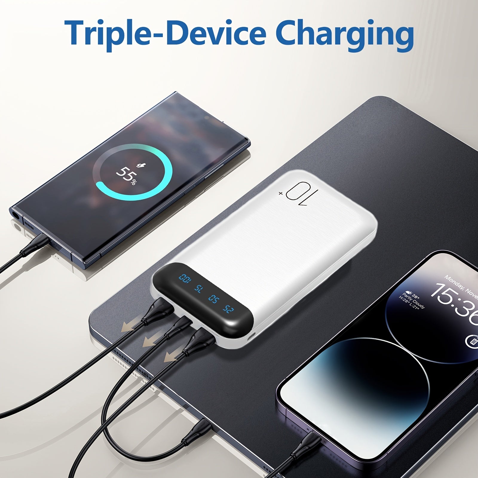 JONKUU 10000mAh Portable Charger with 22.5W PD & QC 4.0 Fast Charging, 3 Outputs + 2 Inputs, USB-C Input/Output, Compact Lightweight External Battery Pack for iPhone, Android Tablet, Phone, Multidevice Charging, Sleek Design, Sturdy Construction, Smartpho