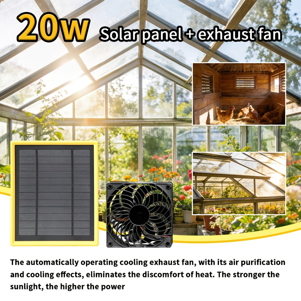 1PC Solar Panel & Portable Cooling Fan, Solar Ventilation Exhaust Fan Kit for Outdoor Air Circulation, Suitable for Greenhouse, Chicken Coop, Shed, Pet House and More, Battery-Free Operation
