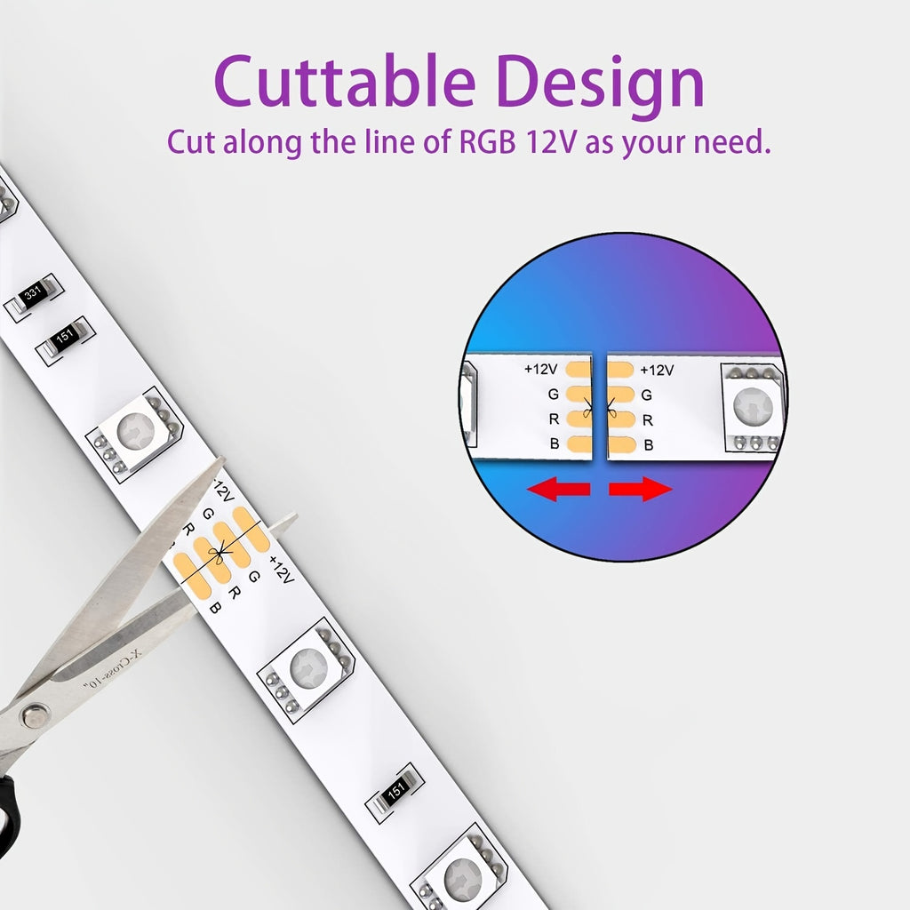 200.79 英吋/397.64 英吋/602.36 英吋/卷，12V 柔性贴片 5050 RGB LED 灯条，4PINs LED 胶带，多色，灯条。 （不含电源转接器、条形控制器）