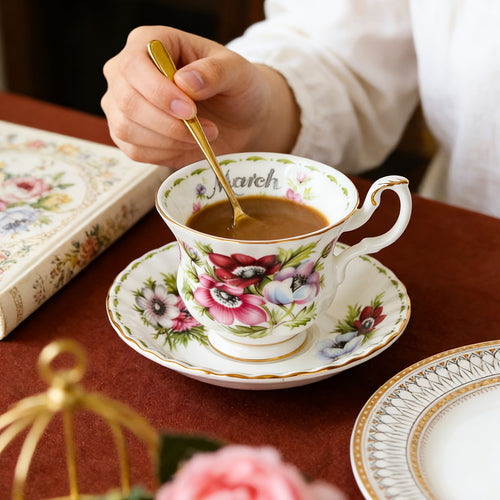 1pc Elegant Twelve Months Flower Tea Cup & Saucer, 6oz Vintage Bone China Coffee Cup & Saucer, Easy to Clean – Perfect for Afternoon Tea Parties, Birthday Parties, Birthday Gifts, Valentine‘s Day Gifts