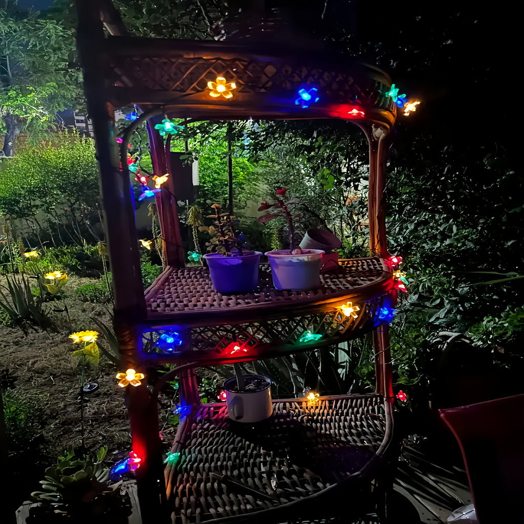 1件 20/30/50LED 太阳能户外装饰灯串 - 精致花形装饰灯，8种照明模式，适用于户外装饰、花园草坪，阳台，花盆，圣诞主题装饰、户外露营装饰，婚礼季场地布置和户外节日派个。