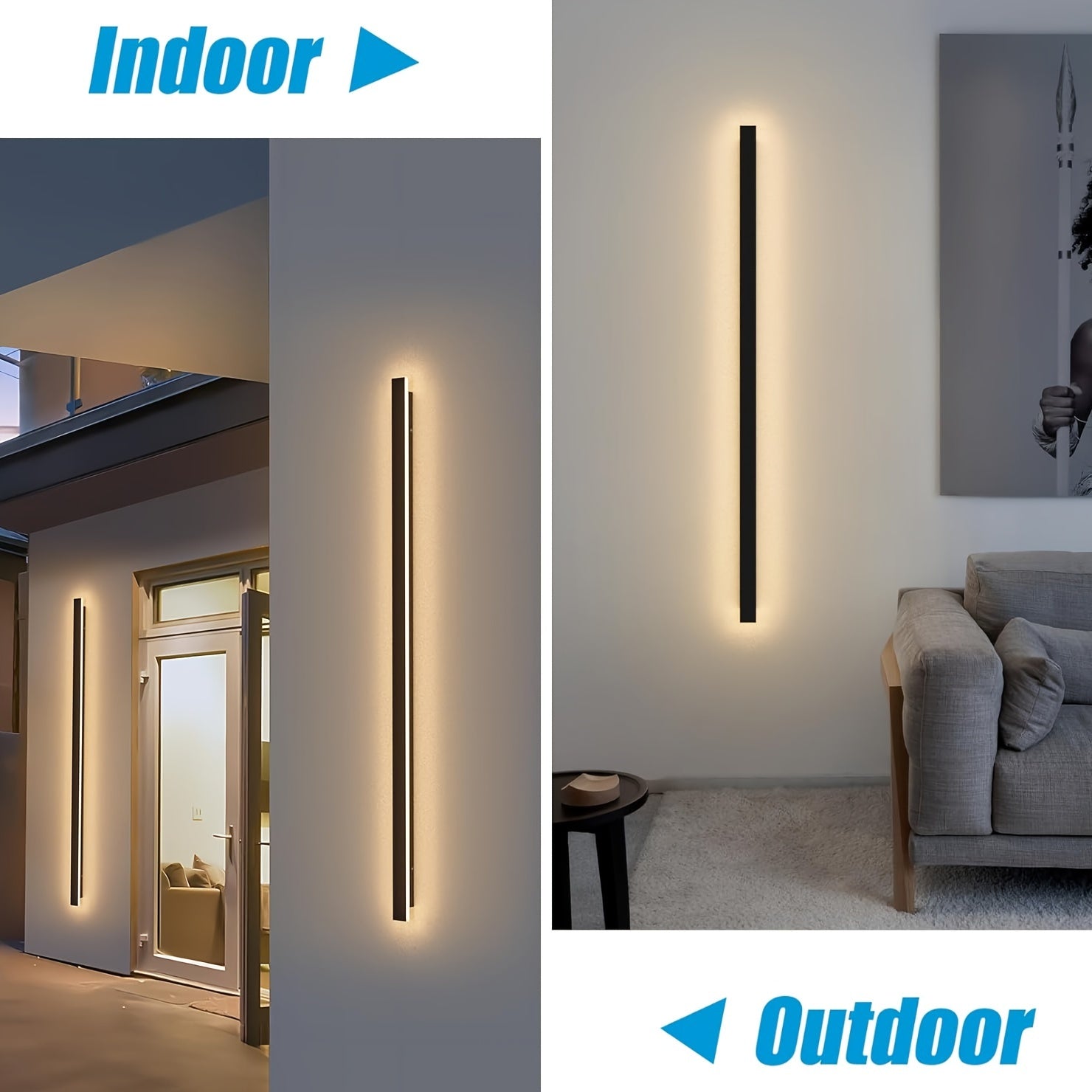1-Piece 15.75/23.62/39.37 Inch Warm White Outdoor Long Wall Light, Modern Black LED Wall Light, Indoor Bar Wall Light, 8/12/20W Modern Outdoor Wall Light Fixture, Suitable for Living Room, Porch, Garage Door, Courtyard