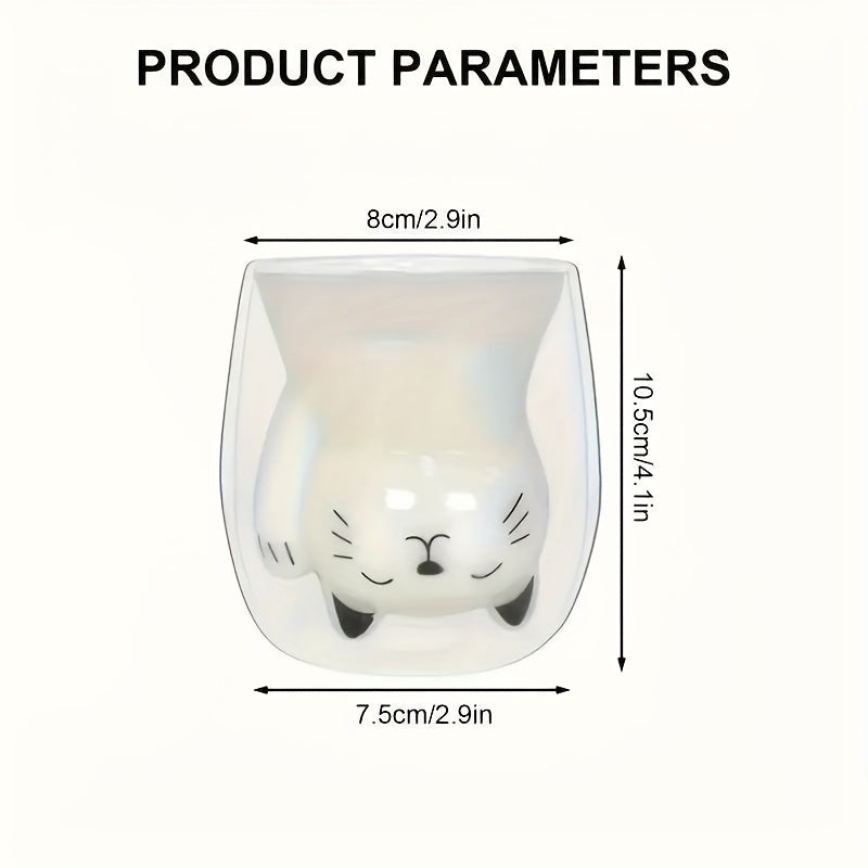 Cute Little Cat Glass Coffee Cup, Double-Wall Glass Milk Cup, Perfect for Breakfast, Coffee, Juice, Ideal for Personal Birthday & Holiday Gifts