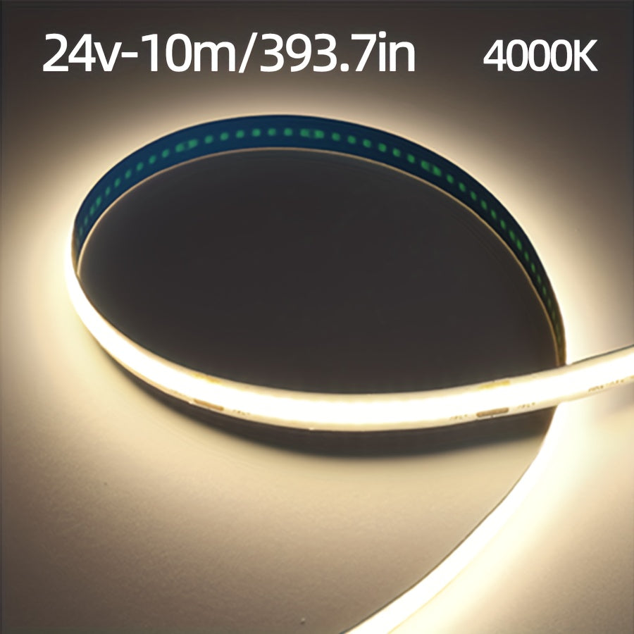 10M/393.7英寸 COB LED灯带 - 320 LED/M，8mm宽，24V - 3000K/4000K/6500K，柔性耐用，适用于室内/室外，非常适合家庭、厨房、卧室和舞台照明，室内照明 | 家用LED灯