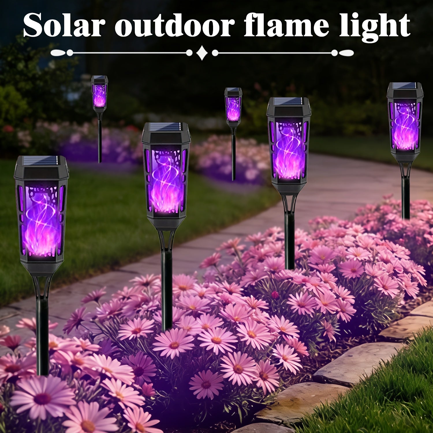 8/12pcs Outdoor Solar Flame Light, Solar Path Light, Solar Lawn Light, Solar Garden Light, Solar Lighting, Suitable for Courtyard, Villa, Shed, Patio, Party, Halloween, Christmas, Thanksgiving and Other Lighting Decoration