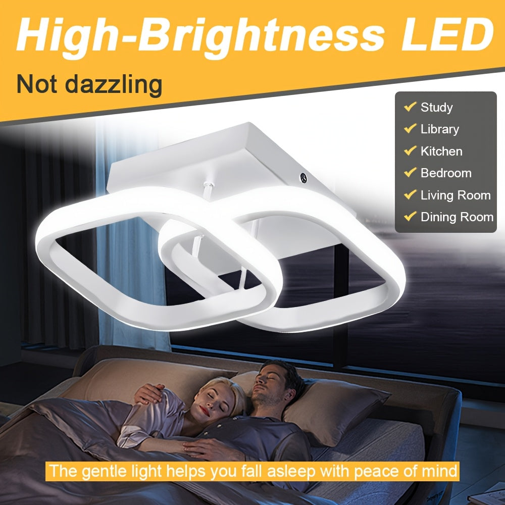 Premium creative square bedroom ceiling light, living room lighting fixture, modern minimalist European and American style three-color changing ceiling light, stylish double-sided ceiling light, energy-saving and durable