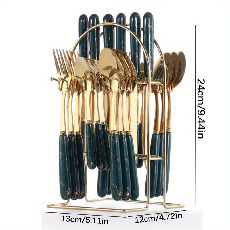 24-Piece Stainless Steel Cutlery Set with Short Ceramic Handle – Dinner Knife, Dinner Fork, Dinner Spoon, Dessert Spoon – Restaurant & Hotel Flatware Set