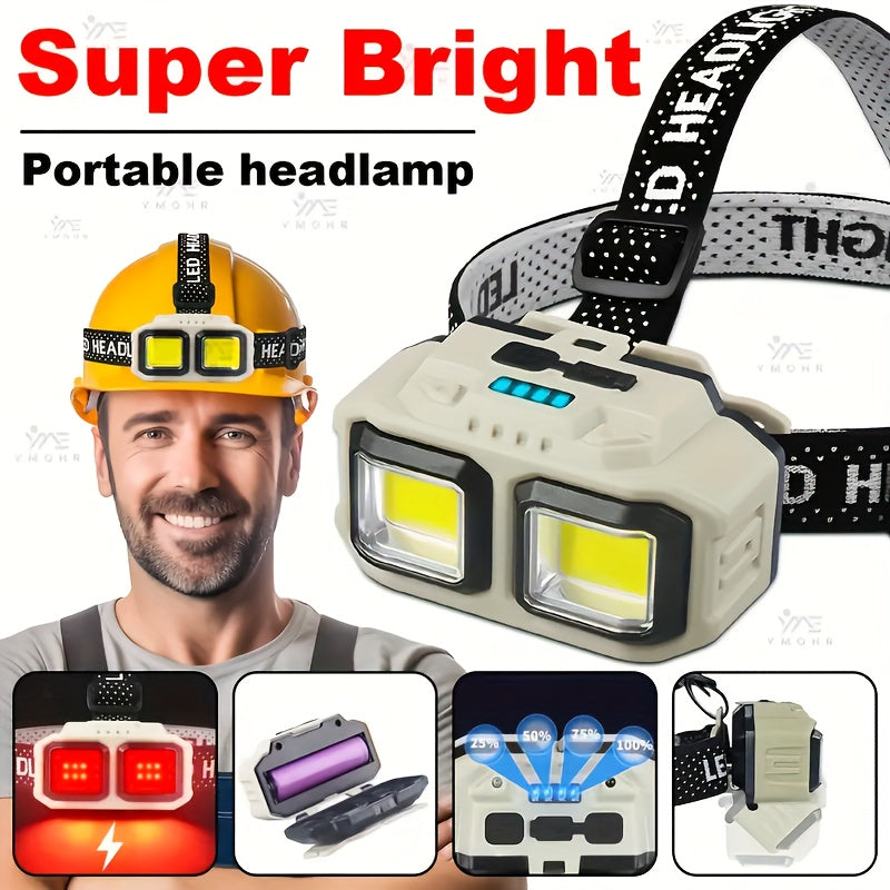 1PC Super Bright LED Rechargeable Headlamp, TYPE-C Charging, 4 Lighting Modes, Adjustable ABS Material Head Light, Foldable Durable High Lumen Flashlight, Ideal for Repair Fishing Camping Hiking Night Riding Gift