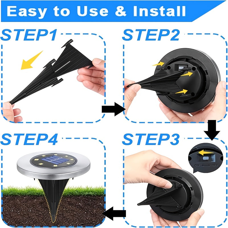 8/12-Piece Outdoor Solar Ground Light, 8-LED Solar Landscape Courtyard Light, IP44 Rating, Suitable for Path, Courtyard, Lawn and Driveway, White