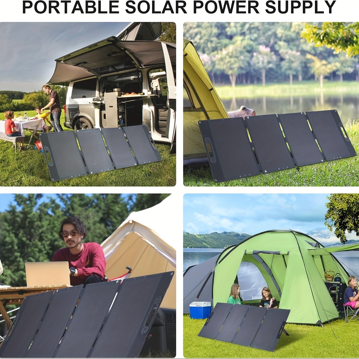 太陽能發電板，100瓦行動式太陽能板，可摺疊太陽能充電器，含3個安裝支架和MC4連線線，配備100瓦太陽能備用電源，適用於露營、房車、停電及離網戶外使用。太陽能風扇