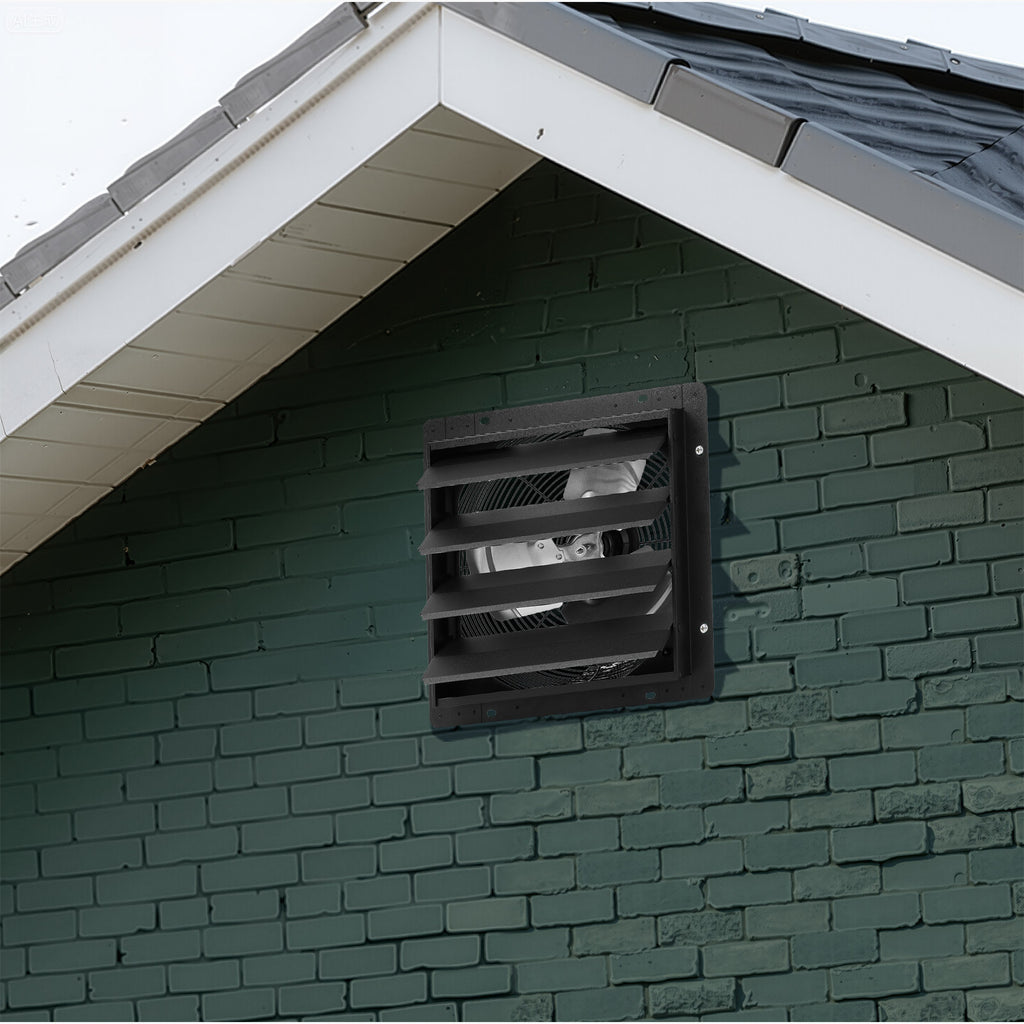 VEVOR 12"/14" Shutter Exhaust Fan, Wall-Mounted Attic Vent Fan, Smart Programmable Variable Speed Temp Control, EC Motor, Timer, for Shed/Garage/Greenhouse Ventilation Cooling, Black