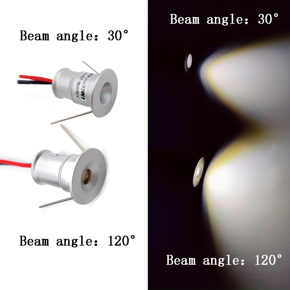 1PCS 1W LED dimmable mini spotlight DC12V cutout 15mm 3000K 4000K 6000K warm white, natural white, cool white beam angle 30 degrees recessed downlight for bedroom ceiling cabinet staircase black white silver housing