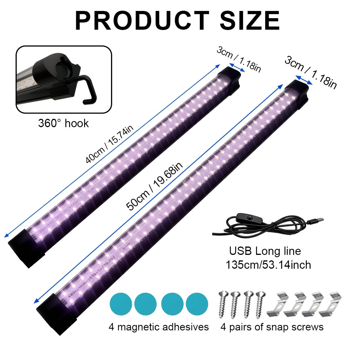 58/70 LED Beads Full Spectrum Plant Grow Light, USB Port, Hidden Hook Design, Multiple Installation Ways, Supplement Grow Light for Vegetables, Succulents, Flowers and Fruits, Complete Grow Lighting Coverage