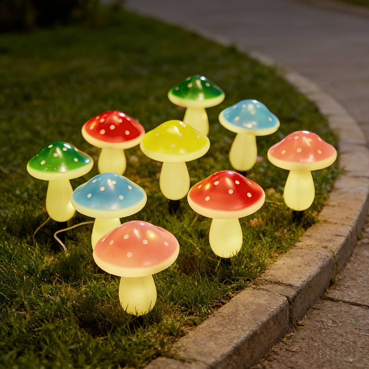 One-to-Five Solar Cartoon Mushroom Ground Insert Light, Outdoor Garden Courtyard Decorative Light, Holiday Atmosphere Light, Automatic On/Off, Decorative Design, Easy Installation, Festive Decoration Light