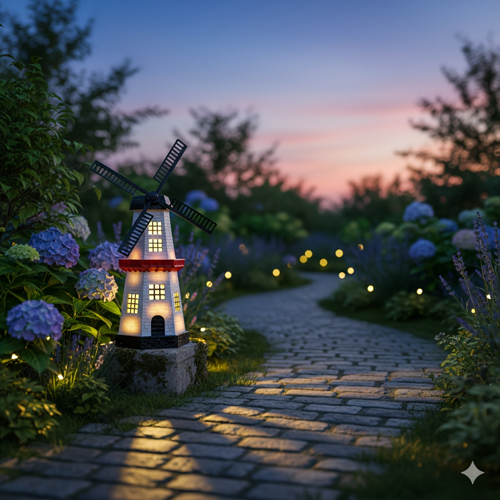 One Piece Windmill Lighthouse Statue Light, Solar Powered Glowing Lighthouse-Like Decorative Ornament with Windmill, Perfect for Outdoor Courtyard Patio Lawn Pathway Garden Tabletop Festival Decoration Ornament Christmas