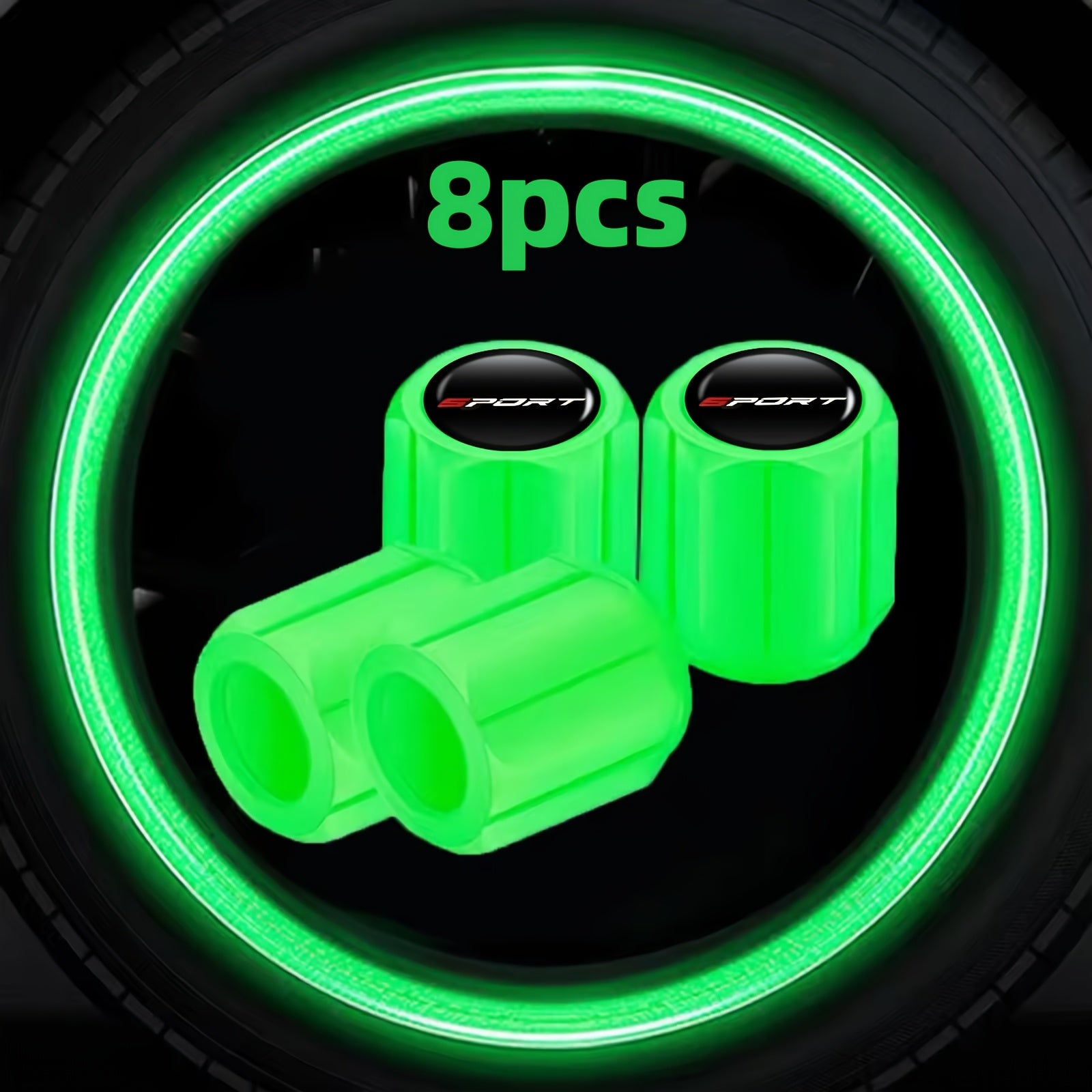 2025 New First Release 8-Pack Fluorescent Valve Caps with Sport Logo, Durable Material Structure, Snug Fit for Valve Core Protection - Suitable for Car, Motorcycle and Other Vehicle Valve Stems