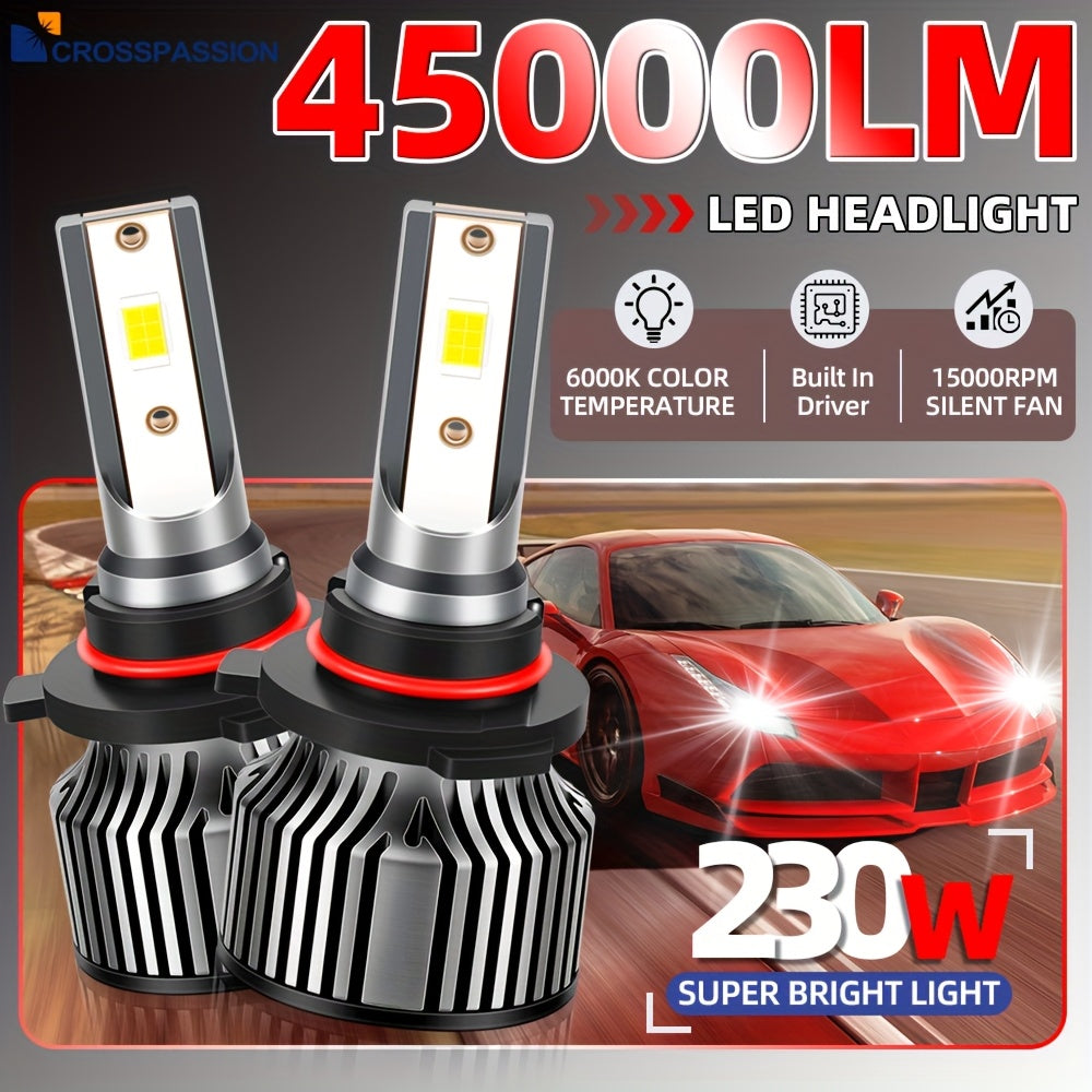 CROSSPASSION 2/4-Pack 230W Super Bright Car Headlights, 9005/HB3 9006/HB4 H1 H4 H7 H11 H13 9007 High/Low Beam CSP LED Headlights, 6000K White All-in-One Driver, Easy to Install, No Battery Included