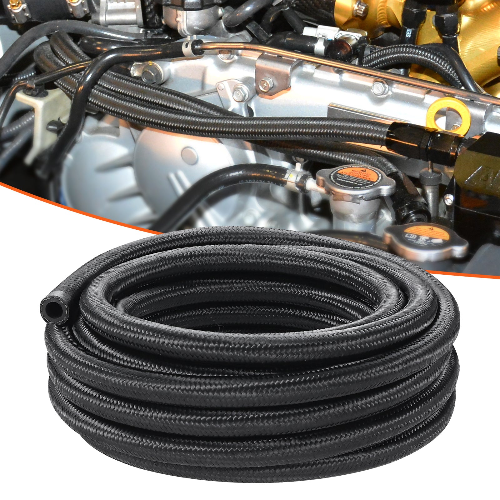 VEVOR 6AN/8AN Fuel Line Kit, 20 FT Fuel Hose Kit, 0.34"/0.43" Nylon Stainless Steel Braided Fuel/Gas/Diesel Hose End Fitting Kit, with 12 PCS Swivel Fitting Adapter Set, Black