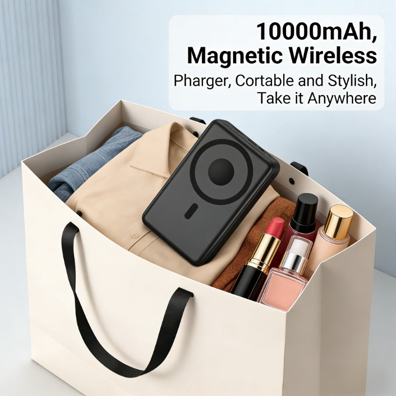 10000mAh 22.5W Magnetic Portable Charger with 2 Built-in Cables Essential Phone Accessory for Daily Use Travel
