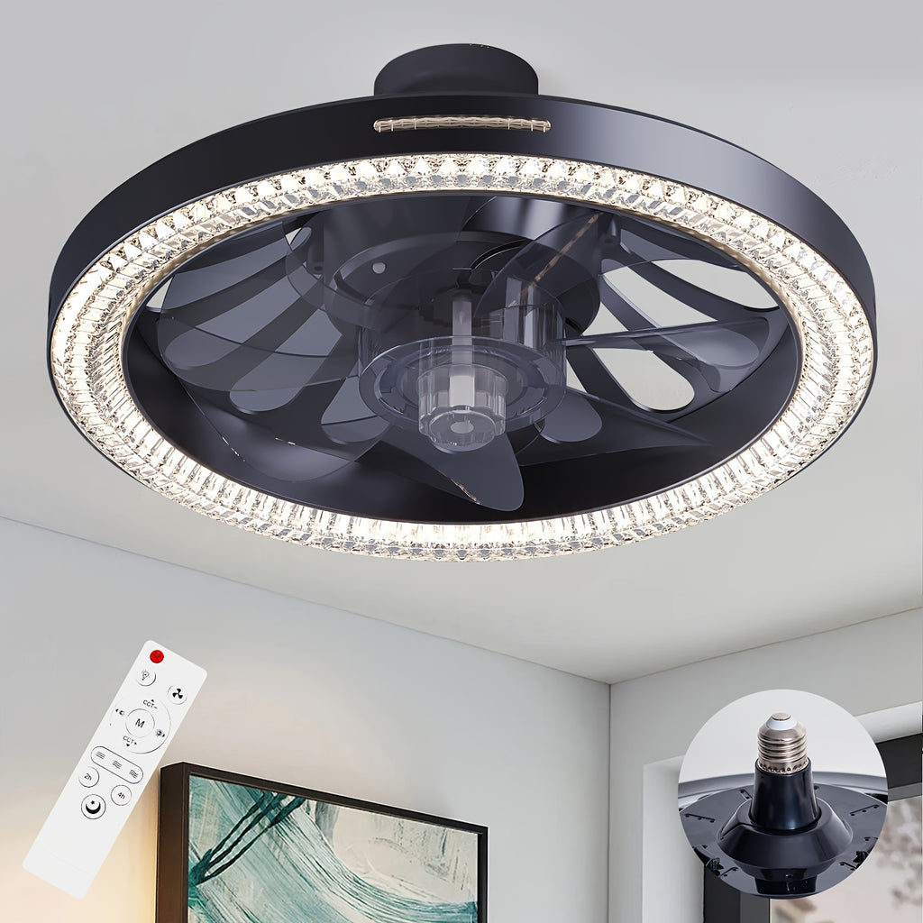 13" Smart Modern Ceiling Fan with Light and Remote, E26/E27 Base Easy Install Socket Fan Light, 3-Speed Adjustable, 3000-6500K Dimmable LED, for Bedroom, Kitchen, Living Room, Storage Room