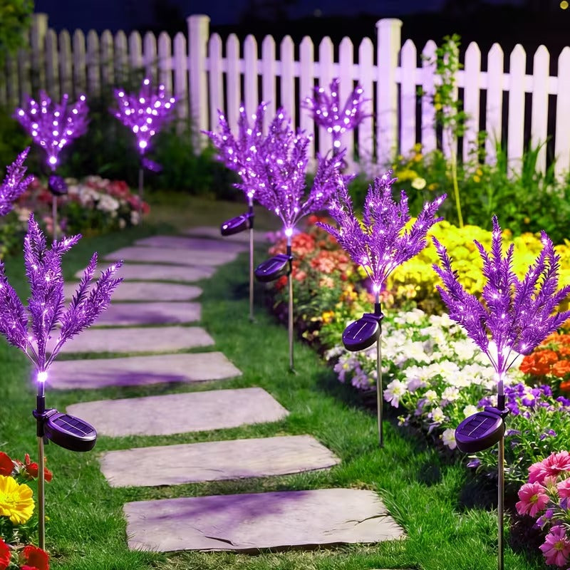 7-Head Purple Solar Lavender Garden Light - Outdoor Landscape Spotlight with Light Sensor, Perfect for Pathways, Courtyards, Porches, Lawns, Wedding & Festival Party Decor, Weather-Resistant Plastic Design, Solar Courtyard Decoration