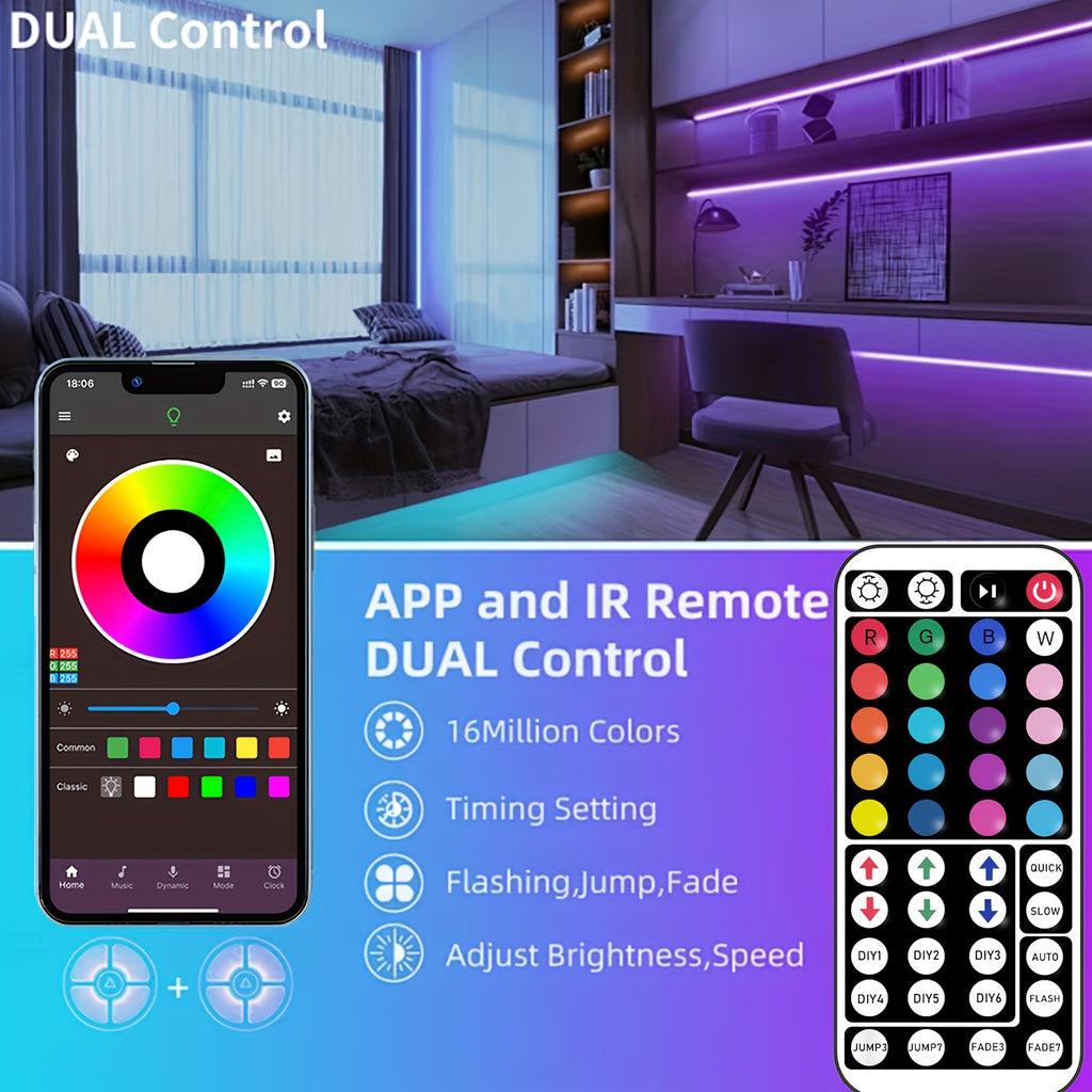 100英尺 RGB LED灯带，带App和遥控器，可同步音乐实现动态颜色变化，非常适合装饰卧室、厨房、派对