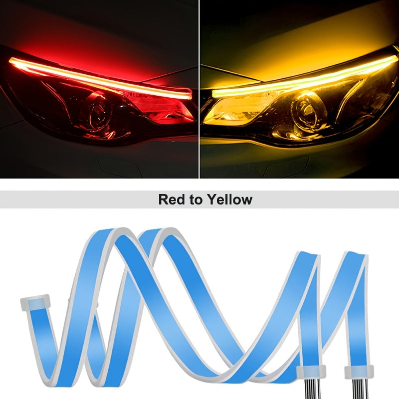 2pcs 12V LED 灯条 - 可变形汽车白色和黄色流光灯，用于指示灯和环境照明，不需要电池，≤36V 运行，非常适合汽车和房间装饰，指示灯|现代汽车照明|LED 灯条