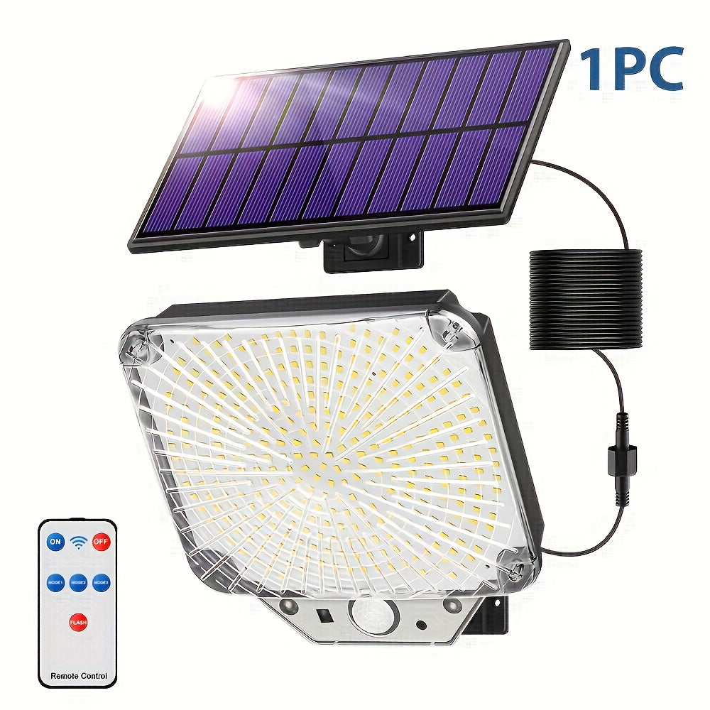 1 Pack 344 LED Solar Split-Type LED Street Light, Outdoor IP65 Courtyard Garden Lawn Driveway Security Light, with Remote Control, Dusk-to-Dawn Auto On/Off, Energy Saving, Bright, Long-Lasting and Durable
