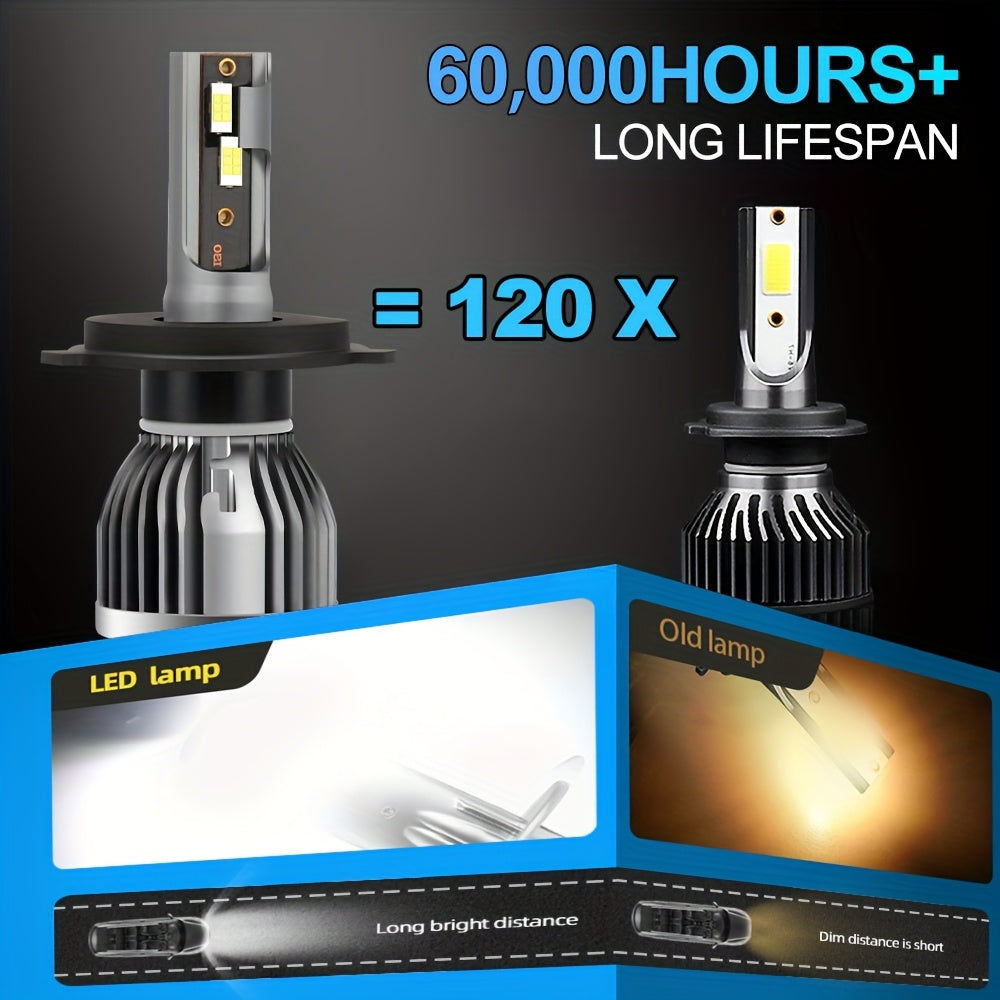 2-Pack ROADSUN LED Car Headlights, 35000 Lumens, 6000K White Light, High/Low Beam, 500% Brightness, CSP Chip, Aluminum Alloy Housing, 12-24V, No Battery Needed, Compatible with H4 H1 H3 H7 H11 9005 9012 H13 9004
