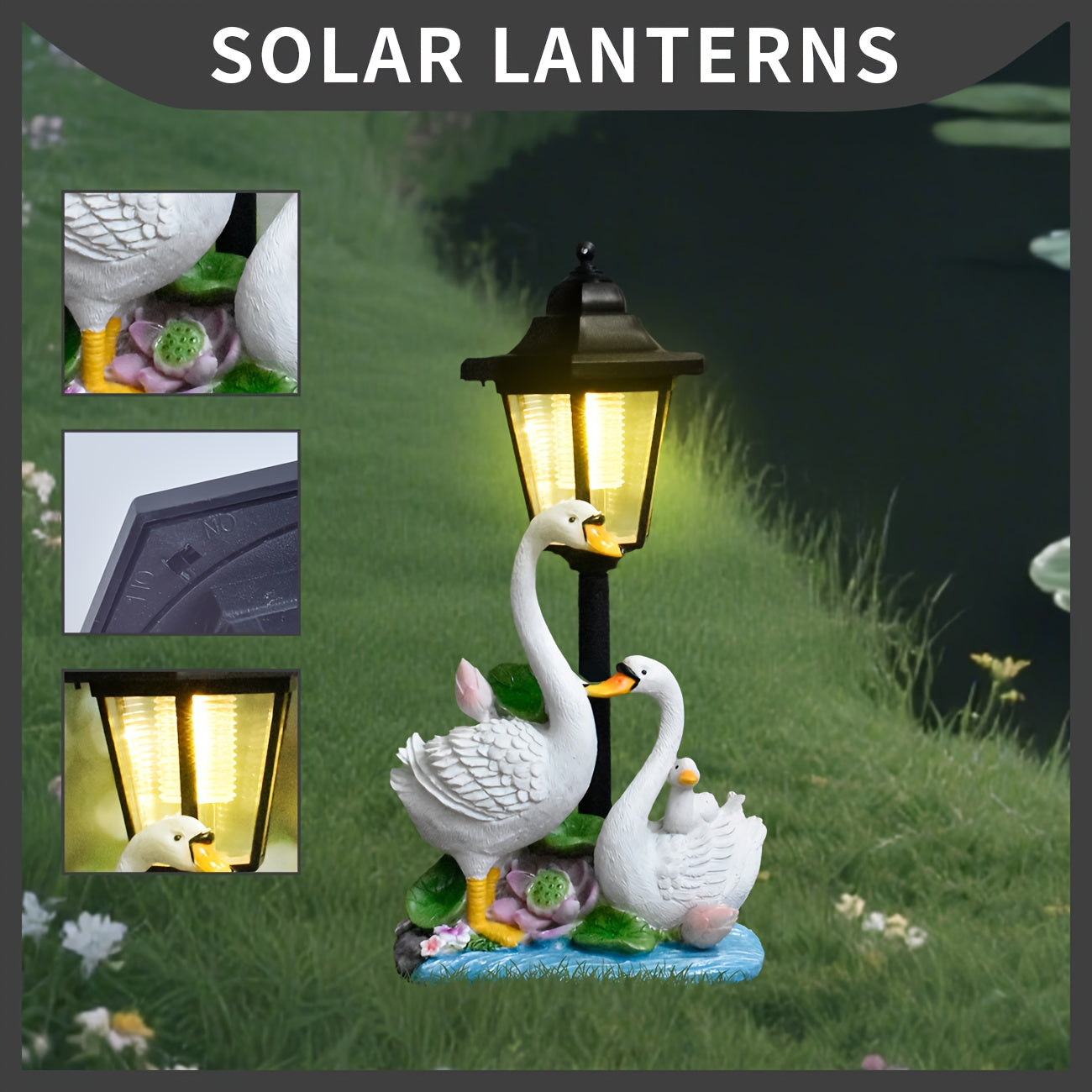 Outdoor Courtyard Resin Swan Family Solar Light Statue Decoration, Garden Villa Landscaping Night Light, Corridor Pathway Warm Sculpture Light, Solar Powered Home Decoration, Perfect Christmas Thanksgiving Gift for Friends
